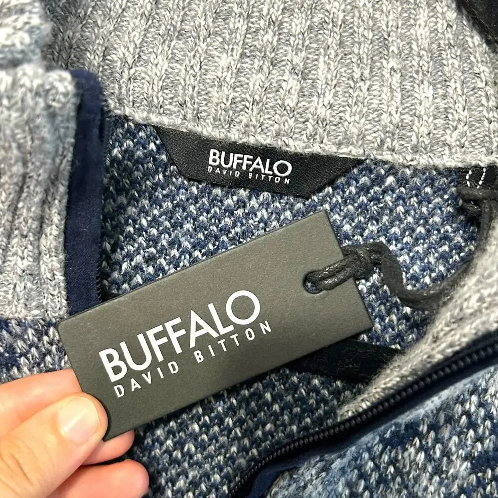 Buffalo David Bitton Wrigley Quarter Zip Sweater NWT Men's Sz M Blue Combo